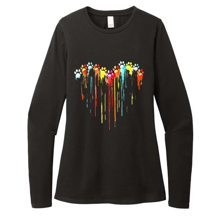 Colorful Dog Paw Heart Womens CVC Long Sleeve Shirt