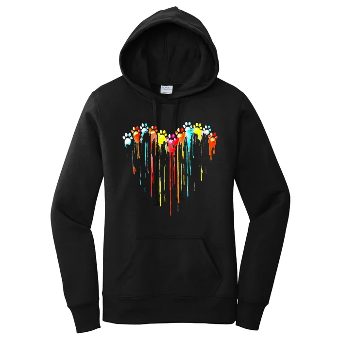 Colorful Dog Paw Heart Women's Pullover Hoodie