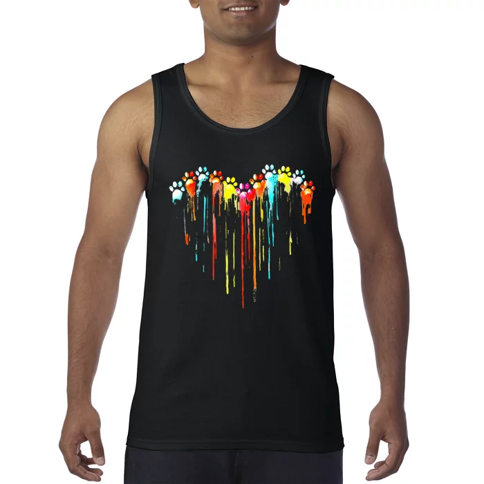 Colorful Dog Paw Heart Tank Top