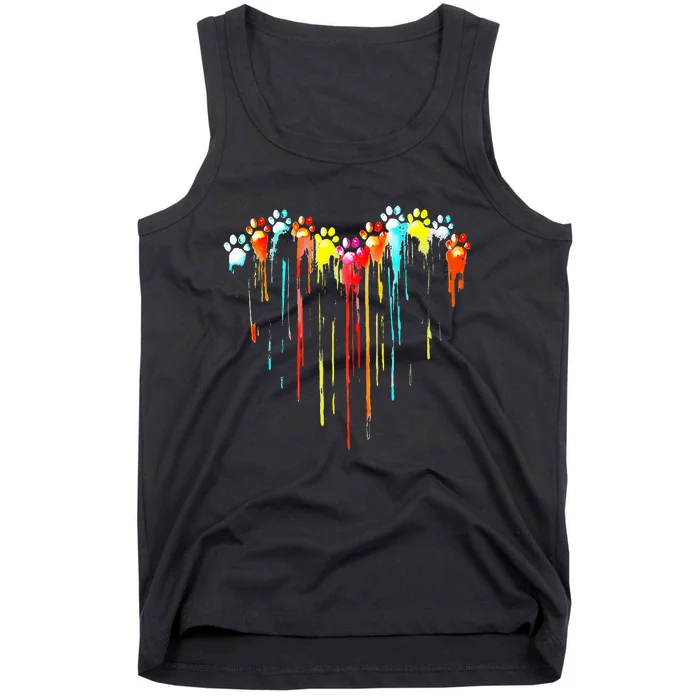 Colorful Dog Paw Heart Tank Top