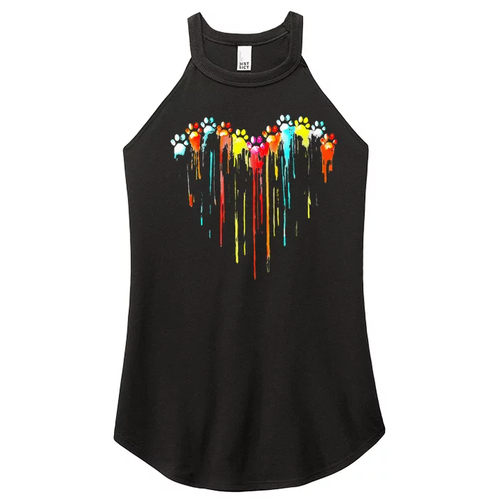 Colorful Dog Paw Heart Women’s Perfect Tri Rocker Tank