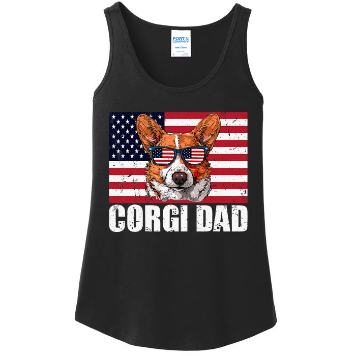 Corgi Dad Pembroke Welsh Corgi Us Flag Dog Lover Ladies Essential Tank