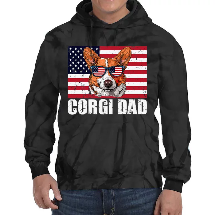 Corgi Dad Pembroke Welsh Corgi Us Flag Dog Lover Tie Dye Hoodie