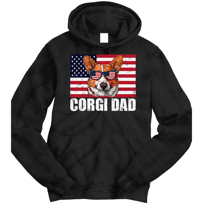 Corgi Dad Pembroke Welsh Corgi Us Flag Dog Lover Tie Dye Hoodie