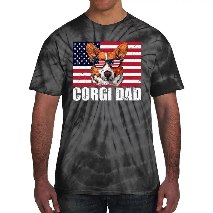 Corgi Dad Pembroke Welsh Corgi Us Flag Dog Lover Tie-Dye T-Shirt