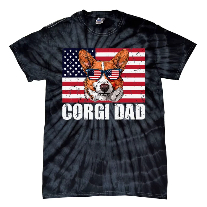 Corgi Dad Pembroke Welsh Corgi Us Flag Dog Lover Tie-Dye T-Shirt