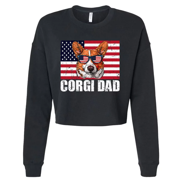 Corgi Dad Pembroke Welsh Corgi Us Flag Dog Lover Cropped Pullover Crew