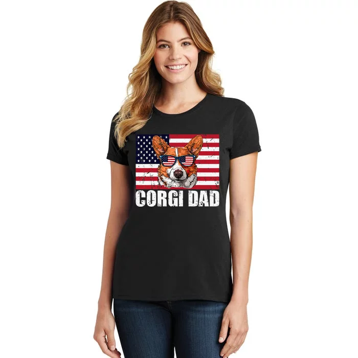 Corgi Dad Pembroke Welsh Corgi Us Flag Dog Lover Women's T-Shirt