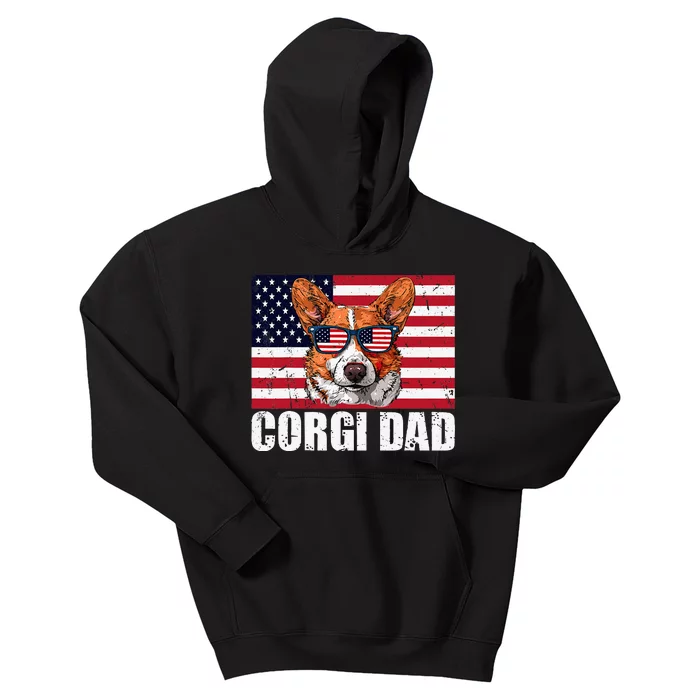 Corgi Dad Pembroke Welsh Corgi Us Flag Dog Lover Kids Hoodie