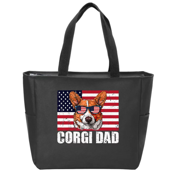 Corgi Dad Pembroke Welsh Corgi Us Flag Dog Lover Zip Tote Bag