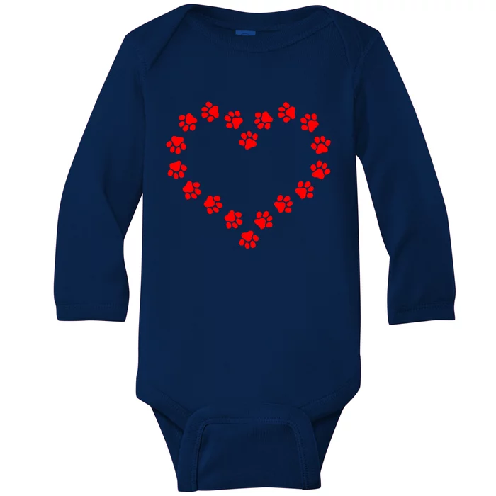 Cute Dog Paw Print Dog Gift Funnypaw Print Ornat Heart Love Gift Baby Long Sleeve Bodysuit