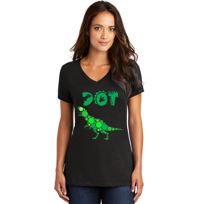 Cute Dinosaur Polka Dots Women's V-Neck T-Shirt