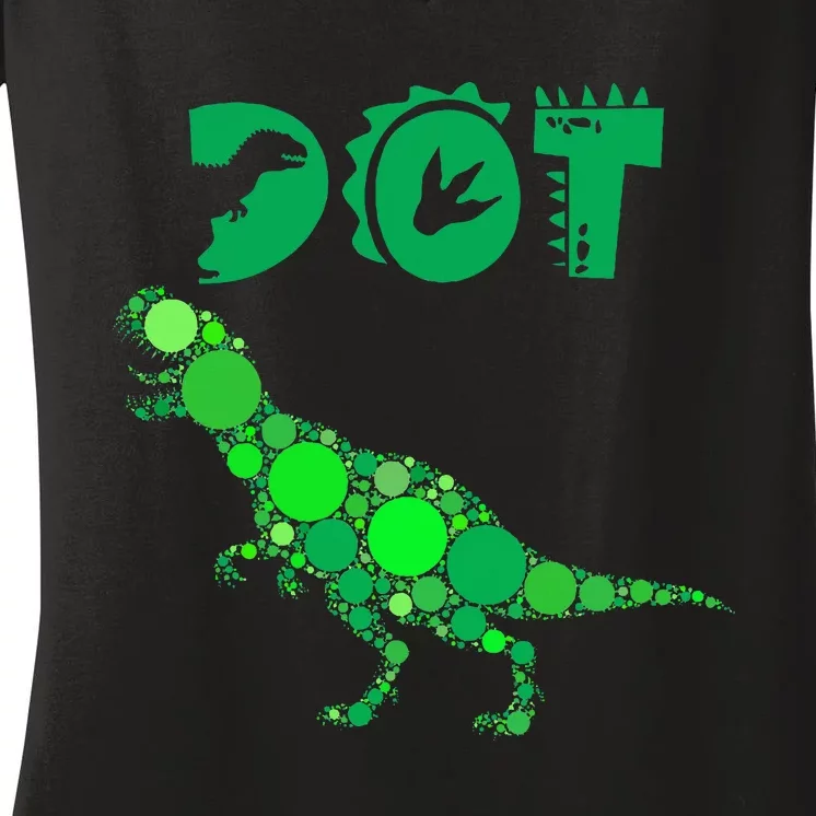 Cute Dinosaur Polka Dots Women's V-Neck T-Shirt