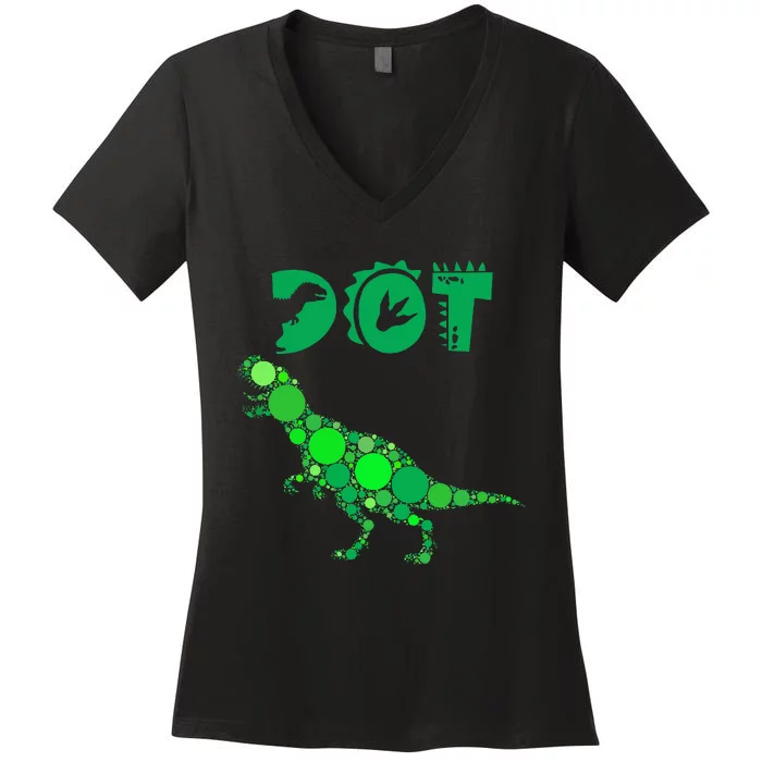 Cute Dinosaur Polka Dots Women's V-Neck T-Shirt