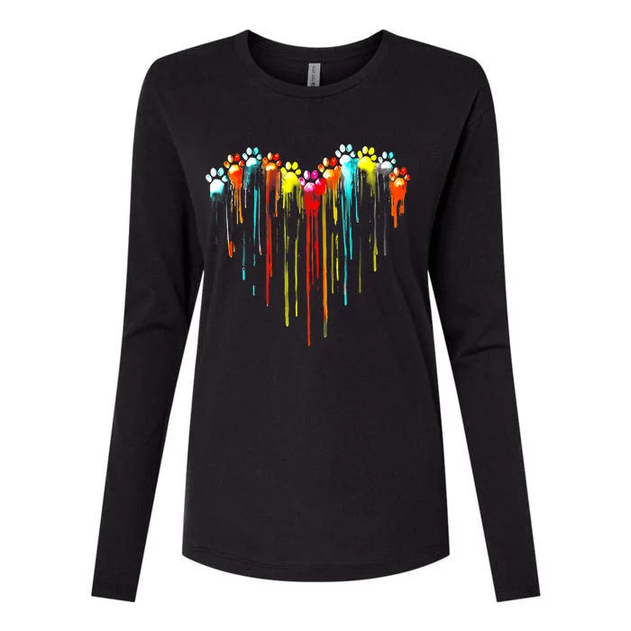 Colorful Dog Paw Heart Print Womens Cotton Relaxed Long Sleeve T-Shirt