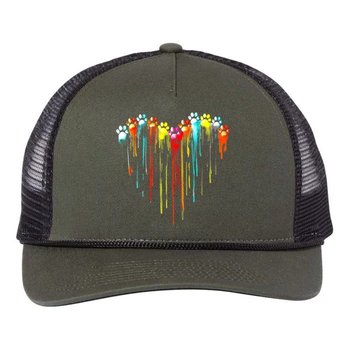 Colorful Dog Paw Heart Print Retro Rope Trucker Hat Cap