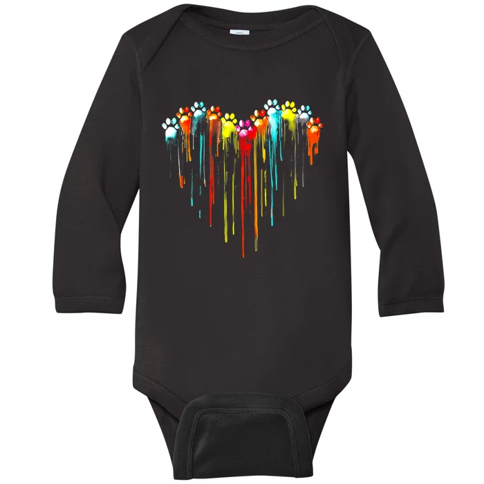 Colorful Dog Paw Heart Print Baby Long Sleeve Bodysuit