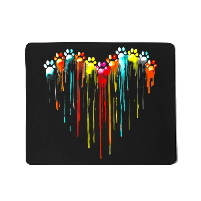 Colorful Dog Paw Heart Print Mousepad