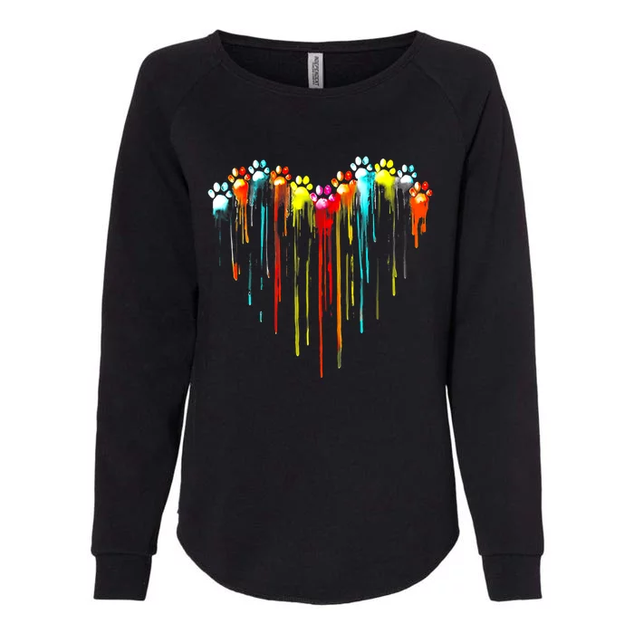 Colorful Dog Paw Heart Print Womens California Wash Sweatshirt