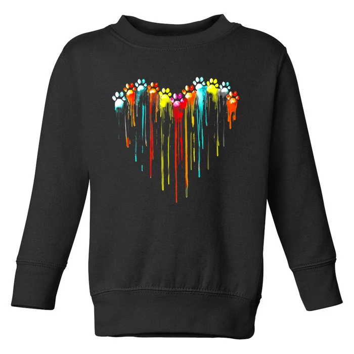 Colorful Dog Paw Heart Print Toddler Sweatshirt