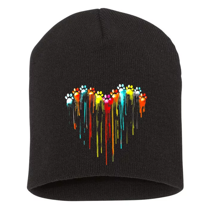 Colorful Dog Paw Heart Print Short Acrylic Beanie