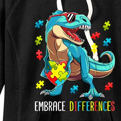 Cute Dinosaur Puzzles T Rex For Boy Gift Autism Awareness Women's Fleece Hoodie