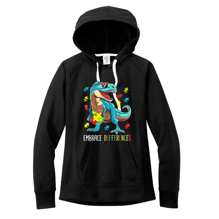 Cute Dinosaur Puzzles T Rex For Boy Gift Autism Awareness Women's Fleece Hoodie