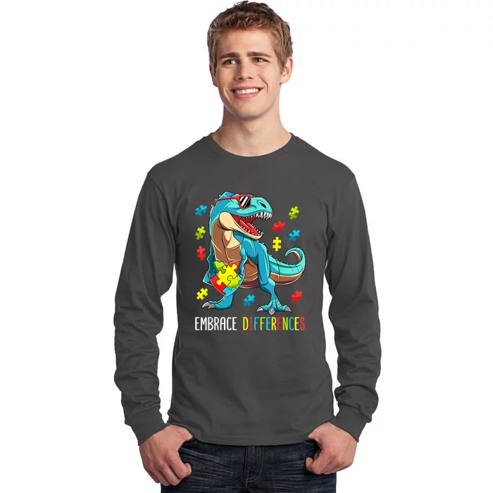 Cute Dinosaur Puzzles T Rex For Boy Gift Autism Awareness Tall Long Sleeve T-Shirt