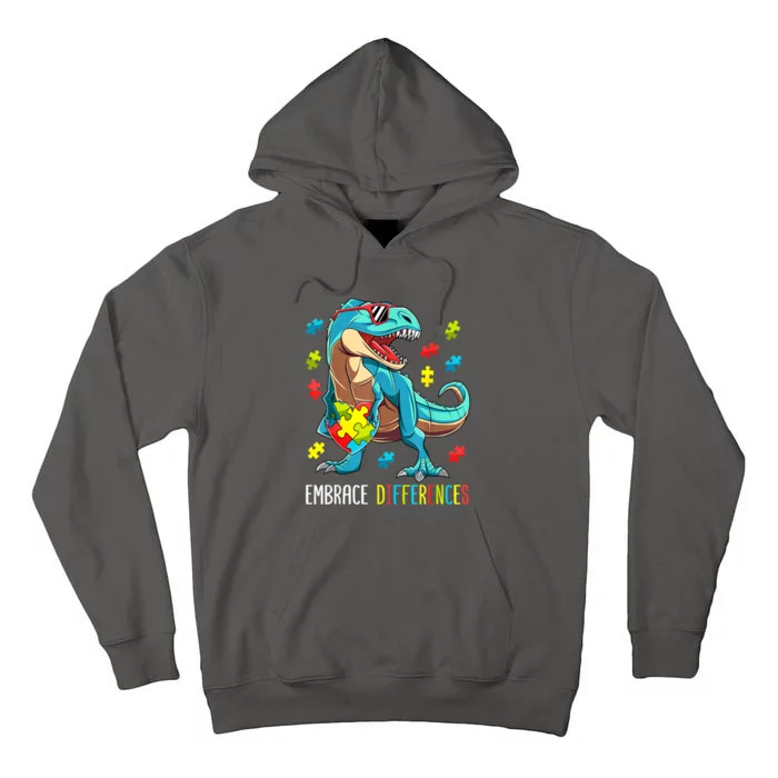 Cute Dinosaur Puzzles T Rex For Boy Gift Autism Awareness Tall Hoodie