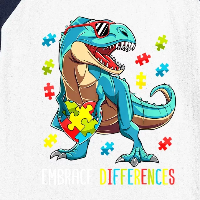 Cute Dinosaur Puzzles T Rex For Boy Gift Autism Awareness Baseball Sleeve Shirt