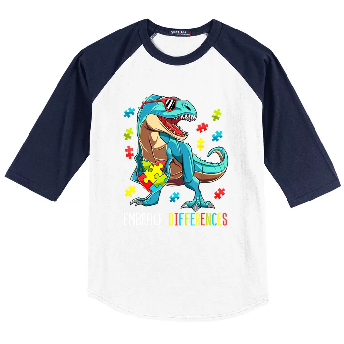 Cute Dinosaur Puzzles T Rex For Boy Gift Autism Awareness Baseball Sleeve Shirt