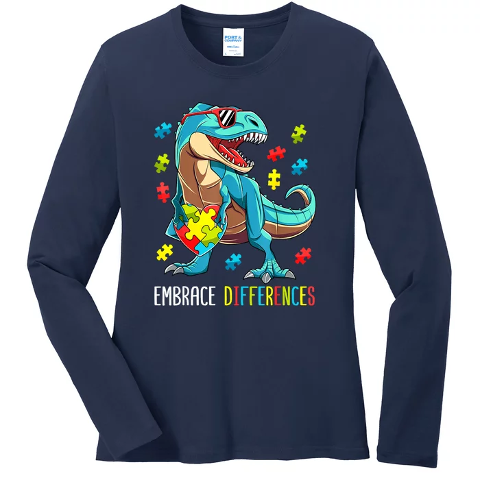 Cute Dinosaur Puzzles T Rex For Boy Gift Autism Awareness Ladies Long Sleeve Shirt