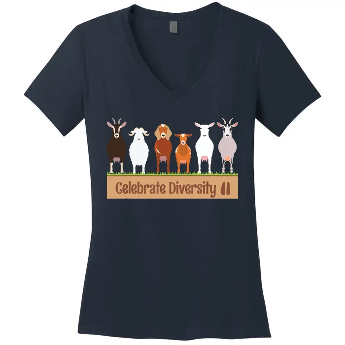 Celebrate Diversity Pet Funny Goats Shirts For Goat Lovers Women's V-Neck T-Shirt