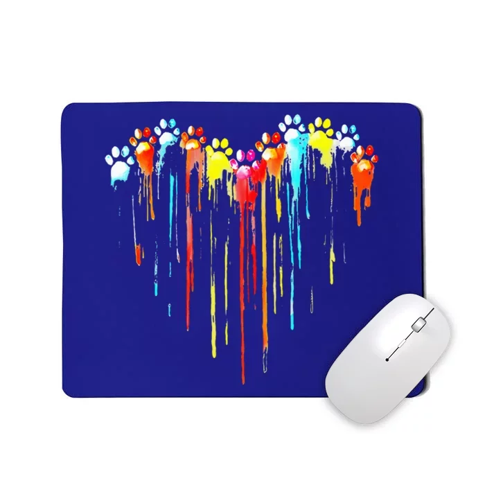 Colorful Dog Paw Heart Print Mousepad