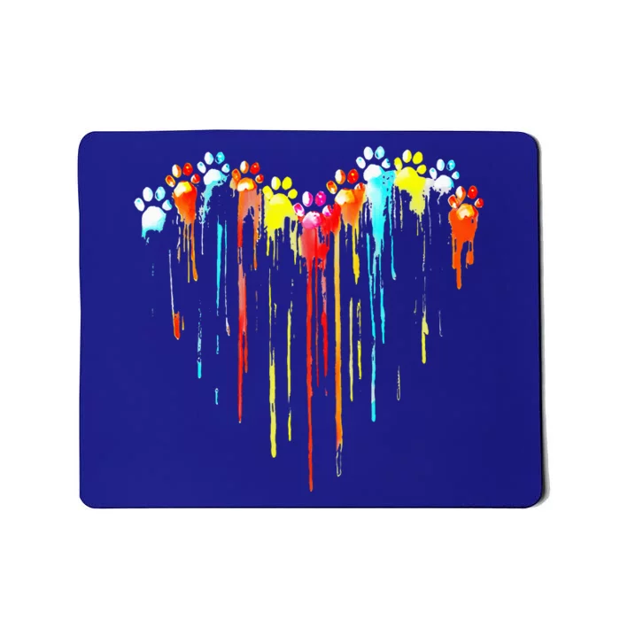 Colorful Dog Paw Heart Print Mousepad