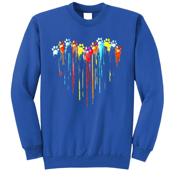 Colorful Dog Paw Heart Print Tall Sweatshirt