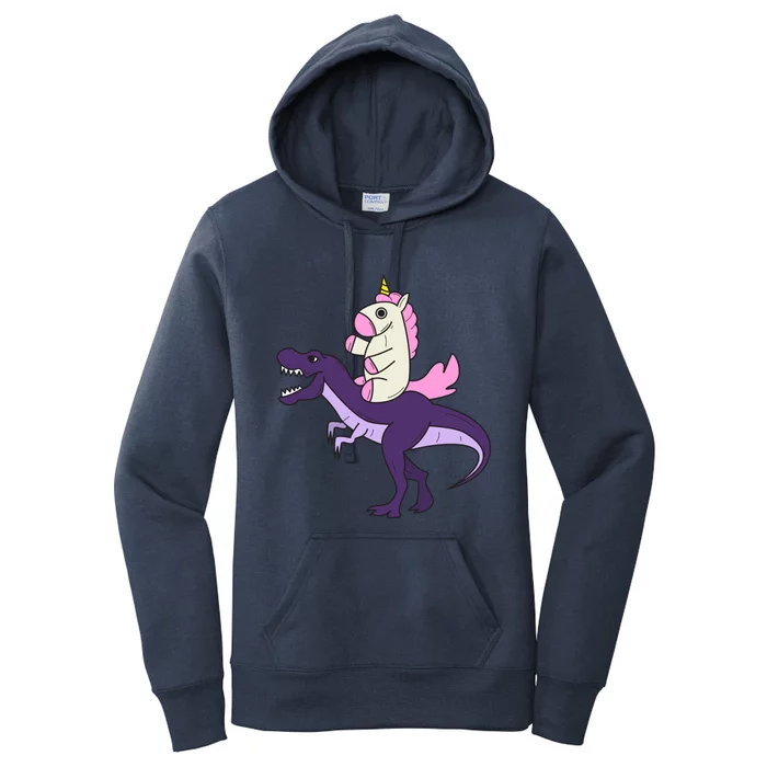 Cool Dainty Party Unicorn Riding A Dinosaur Gift Women's Pullover Hoodie