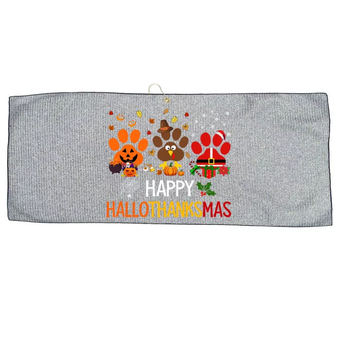 Cat Dog Paw Print Happy Hallothanksmas Halloween Christmas Gift Large Microfiber Waffle Golf Towel