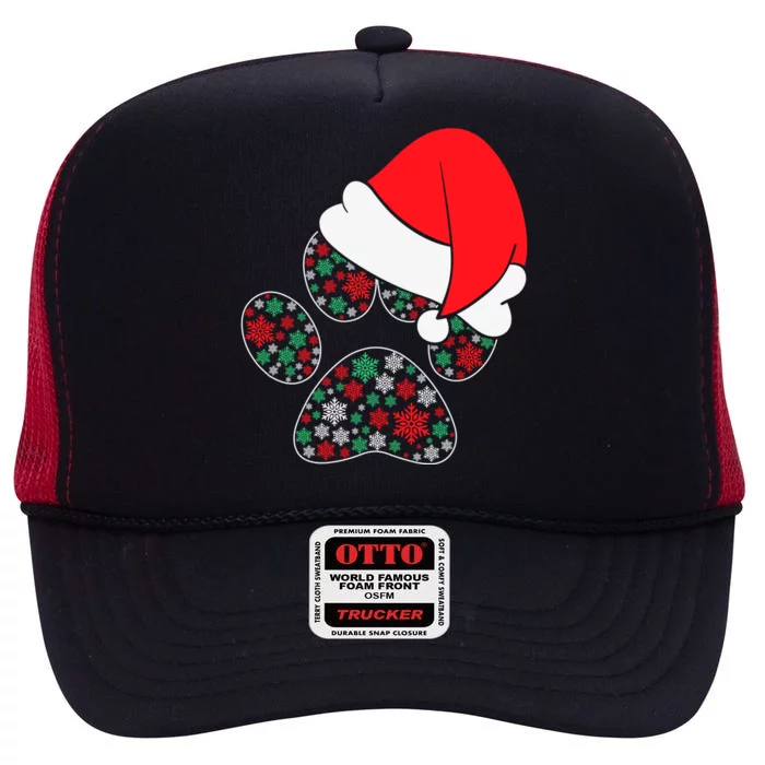 Christmas Dog Paws Santa Hat High Crown Mesh Trucker Hat