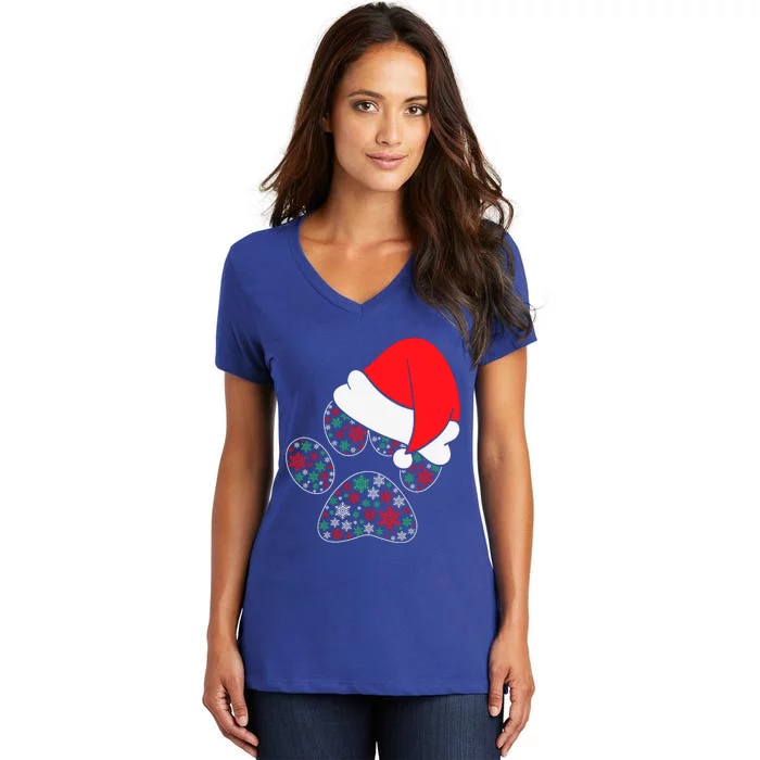 Christmas Dog Paws Santa Hat Women's V-Neck T-Shirt