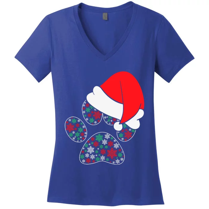 Christmas Dog Paws Santa Hat Women's V-Neck T-Shirt