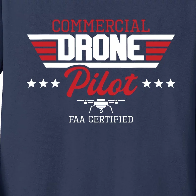 Commercial Drone Pilot Aviator Quadcopter FAA Certified Kids Long Sleeve Shirt