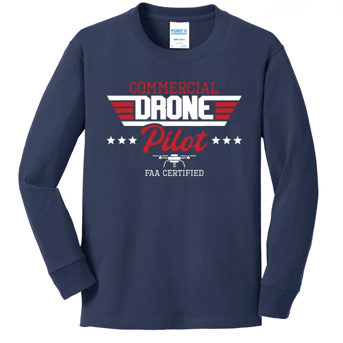 Commercial Drone Pilot Aviator Quadcopter FAA Certified Kids Long Sleeve Shirt