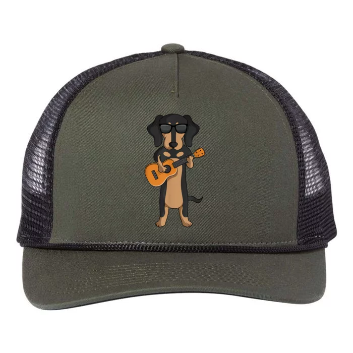 Cute Dachshund Playing Ukulele Guitar Dog Gift Retro Rope Trucker Hat Cap