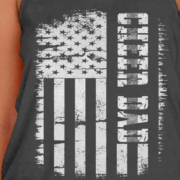 Cheer Dad Proud Cheerleading American Flag Best Cheer Dad Women's Knotted Racerback Tank