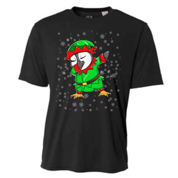 Christmas Dabbing Penguin In Elf Holiday Costume Fun Gift Cooling Performance Crew T-Shirt