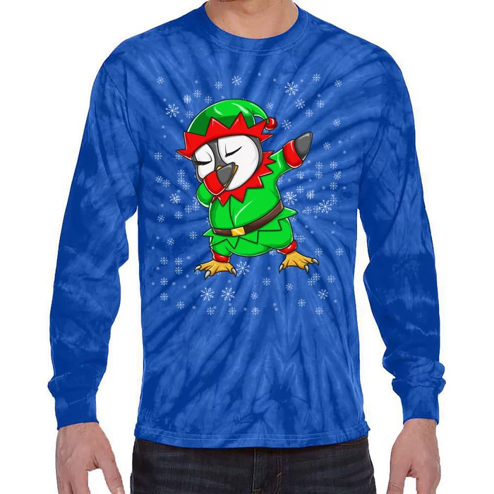 Christmas Dabbing Penguin In Elf Holiday Costume Fun Gift Tie-Dye Long Sleeve Shirt