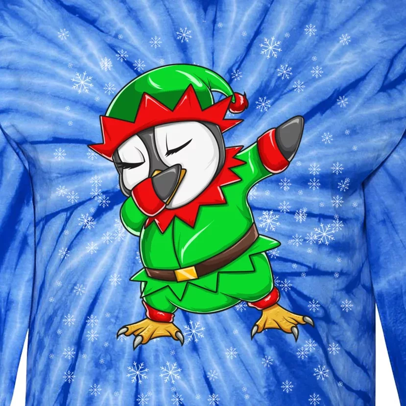 Christmas Dabbing Penguin In Elf Holiday Costume Fun Gift Tie-Dye Long Sleeve Shirt