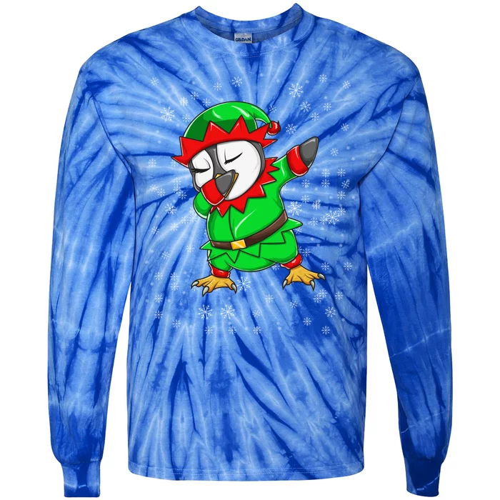 Christmas Dabbing Penguin In Elf Holiday Costume Fun Gift Tie-Dye Long Sleeve Shirt