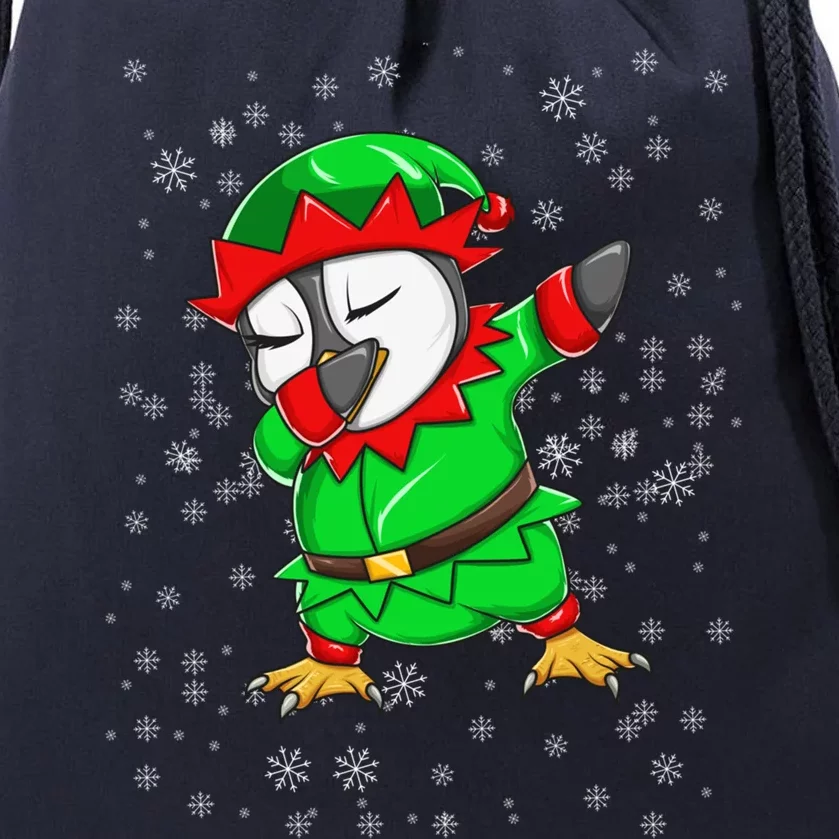 Christmas Dabbing Penguin In Elf Holiday Costume Fun Gift Drawstring Bag